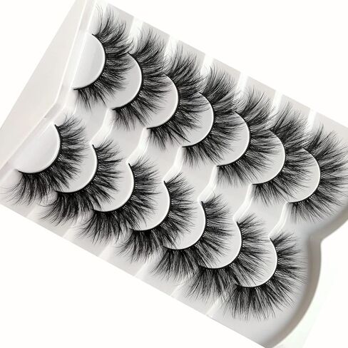 Pooplunch False Eyelashes Wispy Cat Eye Faux Mink Lashes 7 Pairs Natural 8D Fluffy Volume Fake Mink Eyelash Multipack in Saudi Arabia