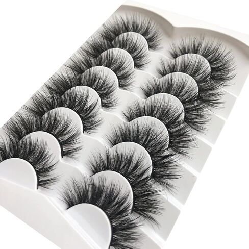 Pooplunch False Eyelashes Wispy Cat Eye Faux Mink Lashes 7 Pairs Natural 8D Fluffy Volume Fake Mink Eyelash Multipack in Saudi Arabia