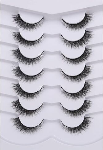 Pooplunch False Eyelashes Wispy Cat Eye Faux Mink Lashes 7 Pairs Natural 8D Fluffy Volume Fake Mink Eyelash Multipack in Saudi Arabia