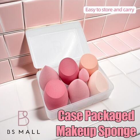 Makeup Sponge Set BS-MALL Blender Sponges 7 Pcs for Liquid, Cream, and Powder, Multi-colored with 1 Mini Makeup Sponge Pink (A-HotPink) in Kuwait