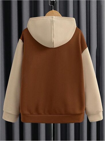 Boy's Color Block Full Zip Up Hoodie Long Sleeve Drop Shoulder Pullover Sweatshirts Tops in Saudi Arabia