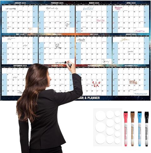 32" x 48" 2025 Wall Calendar Large Dry Erase Calendar for Wall Erasable Laminated 12 Month Wall Planner Yearly Annual Calendar Reversible Horizontal/Vertical Office Classroom Home Blue in Saudi Arabia