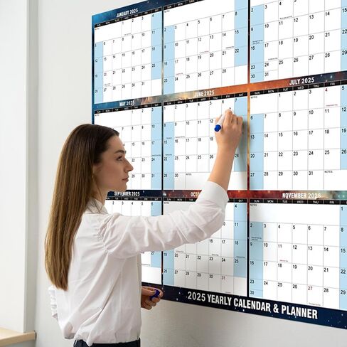 32" x 48" 2025 Wall Calendar Large Dry Erase Calendar for Wall Erasable Laminated 12 Month Wall Planner Yearly Annual Calendar Reversible Horizontal/Vertical Office Classroom Home Blue in Saudi Arabia