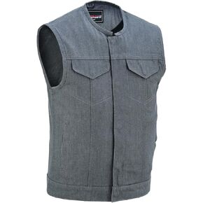 Vance Leather Men's Black Denim Collarless Club Vest with Conceal Carry Pockets