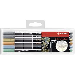 STABILO Premium Metallic Fiber-Tip Pen Pen 68 metallic - Tin of 8 - Assorted Colors with Hanging Loop