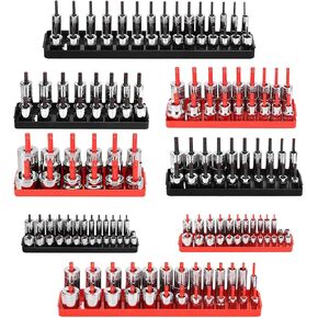 WETT Magnetic Socket Organizer Set, 6-Piece Socket Holder Set, 1/4", 3/8", 1/2" Drive Magnetic Sockets Trays, Holds 143pcs SAE & Metric, Standard Shallow and Deep Size Sockets (Socket not Included)