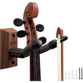 Ohuhu Violin Wall Mount Hanger, Hardwood Violin Hanger with Bow Holder for Home & Studio (2 Pack)