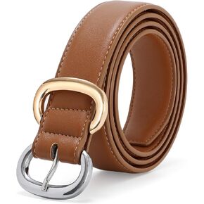 XZQTIVE Women Leather Belt for Jeans Pants Fashion Ladies Faux Leather Dress belt with Gold Silver Buckle