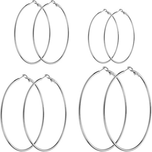 Gold Hoop Earrings for Women - 14K Gold Plated Hypoallergenic Stainless Steel Gold Earrings Set, Lightweight Large Small Gold Hoops Jewelry, 4 Pairs in Kuwait