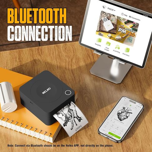Nelko Sticker Printer, PM230 Mini Printer Bluetooth Portable Sticker Maker with 3 Rolls Paper, for DIY Creation, Study Notes, Pictures, Receipts, List, Multiple Templates for Phone & Tablet, White in Kuwait