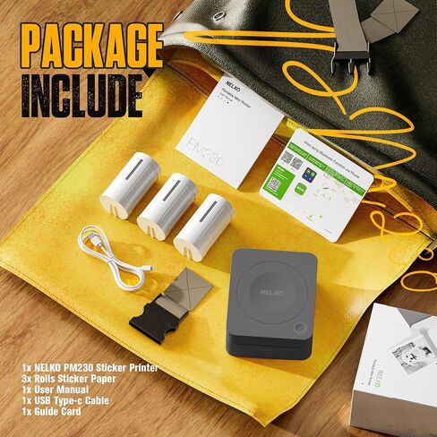 Nelko Sticker Printer, PM230 Mini Printer Bluetooth Portable Sticker Maker with 3 Rolls Paper, for DIY Creation, Study Notes, Pictures, Receipts, List, Multiple Templates for Phone & Tablet, White in Kuwait