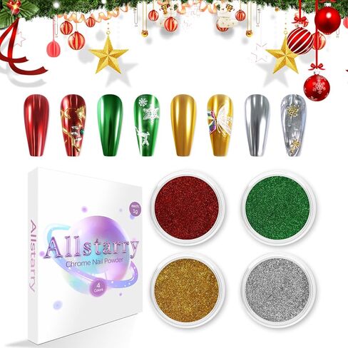 Allstarry الكروم مسحوق الأظافر مرآة معدنية تأثير الصباغ الكروم قزحي الألوان أورورا مسمار بريق حورية البحر اللؤلؤ بريق مجموعة الغبار لطلاء هلام مسمار الفن الديكور، الراتنج الحرفية- البنفسجي الأخضر الزمرد in Kuwait