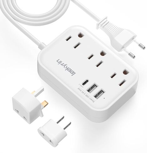 محول قابس السفر الأوروبي (13 أمبير)، محول التوصيل من الولايات المتحدة إلى أوروبا مع USB C (3.4 أمبير)، 3 منافذ تيار متردد، 3 منافذ USB سلك تمديد 5 أقدام، محول الطاقة الدولي من النوع E/F للولايات المتحدة الأمريكية إلى ألمانيا فرنسا أيسلندا إسبانيا in Kuwait