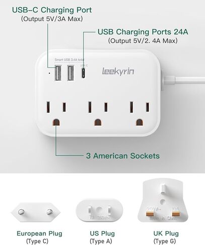 محول قابس السفر الأوروبي (13 أمبير)، محول التوصيل من الولايات المتحدة إلى أوروبا مع USB C (3.4 أمبير)، 3 منافذ تيار متردد، 3 منافذ USB سلك تمديد 5 أقدام، محول الطاقة الدولي من النوع E/F للولايات المتحدة الأمريكية إلى ألمانيا فرنسا أيسلندا إسبانيا in Kuwait