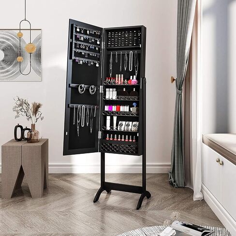 YITAHOME LED Jewelry Mirror Cabinet, Lighted Jewelry Armoires 47-Inch Full Length Mirror with Storage Lockable Jewelry Organizer with Touch Screen Dimmable LED Lights, 3 Colored Light, White in Saudi Arabia