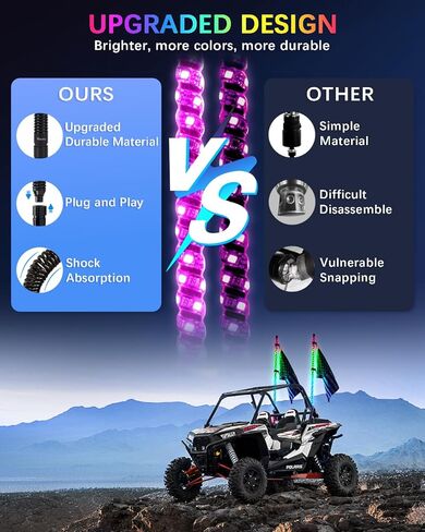 2FT LED Whip Light with Built-in Spring Base, LED Whip Light with App & Remote Control, Waterproof 360° Spiral Chasing Lighted Whip with Rocker Switch for UTV, ATV, SXS, Polaris RZR, Can-am in Saudi Arabia