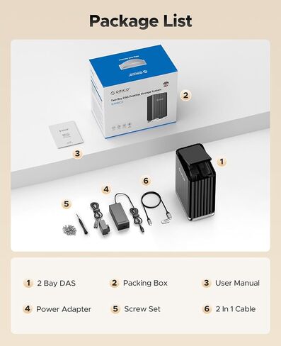 حاوية محرك الأقراص الصلبة ORICO 5 Bay USB 3.1 Type-C - حاوية تخزين DAS للتوصيل والتشغيل مع محول طاقة 12 فولت/10 أمبير، تخزين بحد أقصى 110 تيرابايت لإدارة البيانات المنزلية - 9758C3 in Kuwait