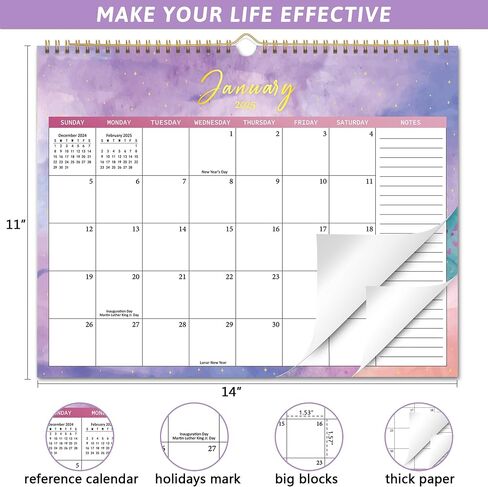 2025 Wall Calendar - Run from January 2025 to December 2025, Aesthetic Hanging Calendar with Thick Paper, Large Daily Blocks, Perfect for Home and Office Monthly Organizing & Planning, 14" x11" in Kuwait