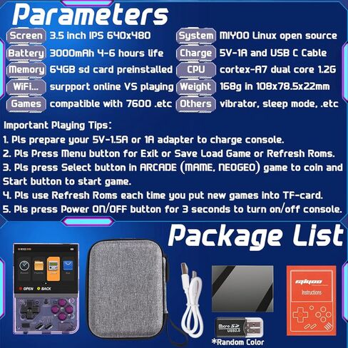 Miyoo Mini Plus Handheld Game Console 3.5-inch 640*480 IPS Screen 3000mAh Compatible with Multiplayer Portable Case Retro Gray in Kuwait