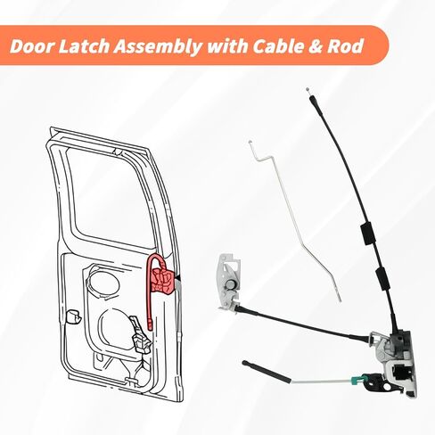 Side Door Latch Assembly with Cable & Rod, Right Passenger Side Hinged Lock for Ford 1992-2019 E150 E250 E350 Econoline Van, Door Connective Repair Lock Latch Replaces 8C2Z15264A00B in Kuwait
