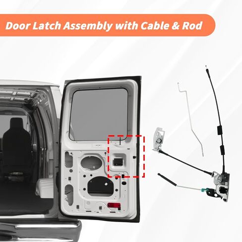 Side Door Latch Assembly with Cable & Rod, Right Passenger Side Hinged Lock for Ford 1992-2019 E150 E250 E350 Econoline Van, Door Connective Repair Lock Latch Replaces 8C2Z15264A00B in Kuwait
