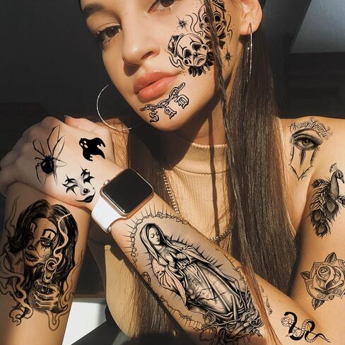 Goromon 10 Sheets Realistic Snake Temporary Tattoos For Women Men Forearm Arm Sexy 3D Tribal Cobra Mamba Viper Serpent Tattoos Temporary Adults Kids Fake Tattoos Sticker Black Sword Rose Flower Tatoos in Saudi Arabia