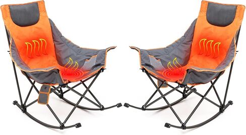 SUNNYFEEL Oversized Heated Rocking Camping Chair, Fully Padded Patio Chair with Side Pocket, High Back Portable Lawn Recliner with Carry Bag, Outdoor Rocker Camp Chair for Adults Heavy Duty 500 LBS in Saudi Arabia