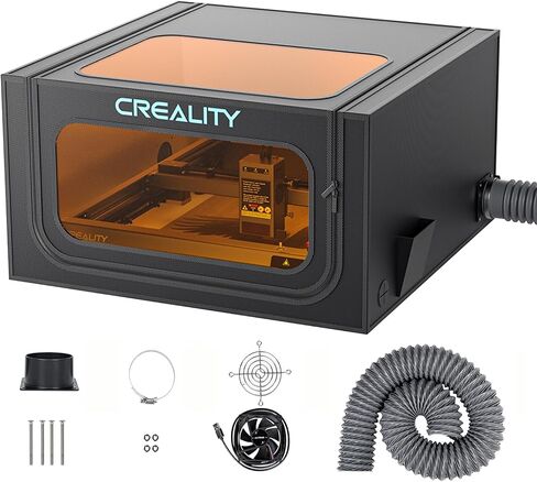 Laser Engraver Integrated Enclosure with LED Light, Fireproof and Dustproof Protective Cover 28.3 * 28.3 * 15.7, Exhaust Fan 4000RPM and Pipe, Against Smoke Odor and Noise Eye Protection in Kuwait