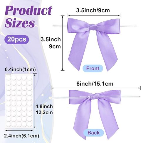 20pcs 3.5" Twist Tie Bow for Crafts, Mini Premade Gift Wrap Bows, Satin Ribbon Bowknot for Wrapping Wedding Party Halloween Christmas Wedding Gift Candy Card- Pink in Kuwait