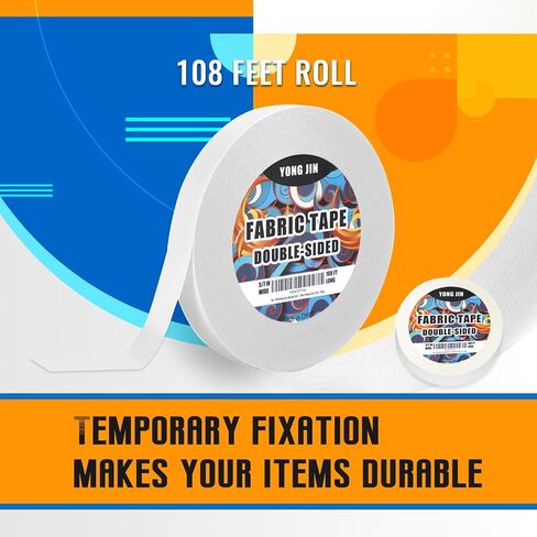 Heavy Duty Double Sided Fabric Tape - Seamless Bonding Without Sewing Or Ironing, Peels Off Easily, Strong Adhesive Fabric Hemming Tape for Pants, Hem Tape,Curtains (1/2inch X 108 Feet) in Saudi Arabia