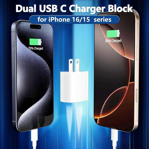 كتلة شاحن USB-C بقدرة 20 وات متوافقة مع كتلة ساعة Apple، سلسلة iWatch Ultra/9/8/7/6/SE/SE2/5/4/3، محول طاقة USBC للشحن السريع من النوع C PD، حزمة واحدة باللون الأبيض in Kuwait