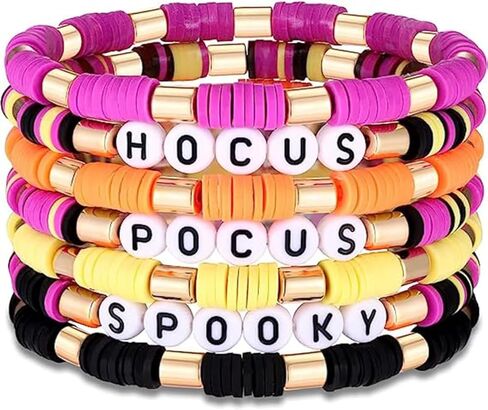twinkle eye Happy Halloween Heishi Beaded Stackable Stretch Bracelets Set Boho Spooky Spider Hocus Pocus Polymer Clay for Woman Girls Charm Y2K Friendship Preppy Jewelry in Kuwait