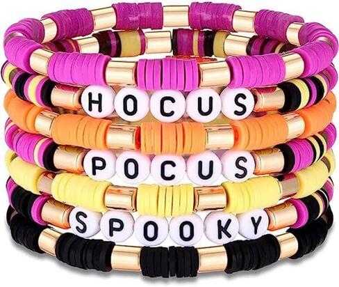 twinkle eye Happy Halloween Heishi Beaded Stackable Stretch Bracelets Set Boho Spooky Spider Hocus Pocus Polymer Clay for Woman Girls Charm Y2K Friendship Preppy Jewelry in Kuwait