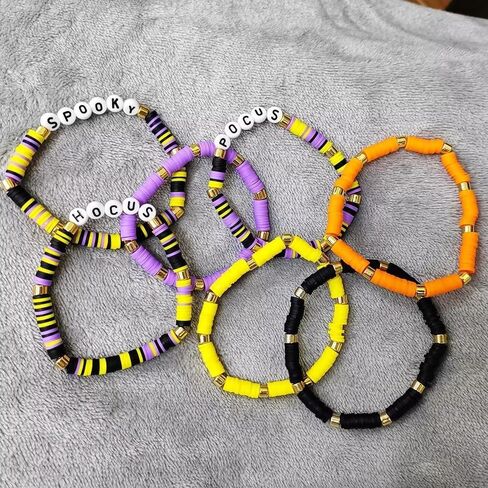 twinkle eye Happy Halloween Heishi Beaded Stackable Stretch Bracelets Set Boho Spooky Spider Hocus Pocus Polymer Clay for Woman Girls Charm Y2K Friendship Preppy Jewelry in Kuwait