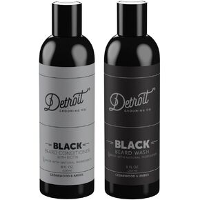Detroit Grooming Co. '313' Beard Wash & Beard Conditioner Duo - Biotin-Infused Conditioner & Activated Charcoal Wash (8 oz) - Promote Growth, Soothe Sensitive Skin, Combat Beard Dandruff - Natural Vanilla Amber Scent for Men
