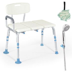 OasisSpace Tub Transfer Bench 500lb- Heavy Duty Bath & Shower Transfer Bench - Adjustable Handicap Shower Chair with Reversible Backrest - Medical Bathroom Aid for Disabled, Seniors, Bariatric(500lb)