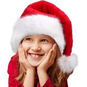 Long Kids Santa Hat, Christmas Hats Holiday for Boys Girls, Keep Warm Winter Christmas Costume, Deluxe Comfort Extra Thicken Faux Fur Classic Child Xmas Hat for New Year Festive Party Headwear, Red