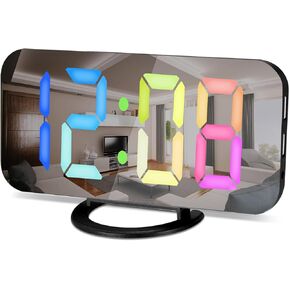 ساعة منبه رقمية SZELAM، ساعة مكتب LED ومرآة بشاشة كبيرة، مع منافذ شاحن USB مزدوجة، 3 مستويات سطوع، 12/24 ساعة، ساعة إلكترونية حديثة لغرفة النوم وغرفة المعيشة والمكتب - ذهبي