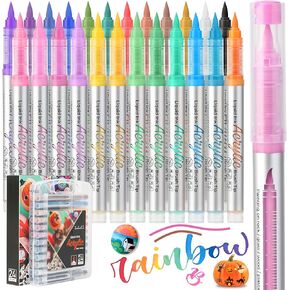LIUILUCAI 36 Colors Paint Markers, Acrylic Paint Pen, Acrylic Paint Marker With Brush Tip, Acrylic Pen Ideal For Pumpkin Painting, Wood, Plastic, Canvas DIY Crafts,Rock, Ceramic, Glass,Art, Drawing