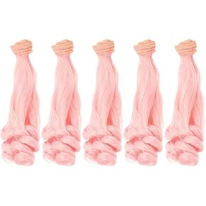 PATIKIL 20CM Doll Hair Wigs, 5 Pcs High Temperature Silk Curly Wig Hair Extension Accessories for Doll Hair Making Kit DIY Handmade, Light Yellow-Gray