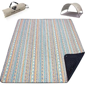 PY SUPER MODE Picnic Blankets Extra Large, Waterproof Foldable Outdoor Beach Blanket Oversized 83x79" Sandproof, 3-Layer Picnic Mat for Camping, Hiking, Travel, Park, Concerts(Blue Leaves)