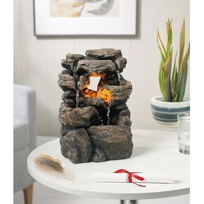 Haobos Cascading Tabletop Water Fountains with LED Light - Indoor Rockery Waterfall Fountain - Quiet and Relaxing Water Sound - Small 9.7 Inch Desktop Size - Home/Office Decor in Saudi Arabia