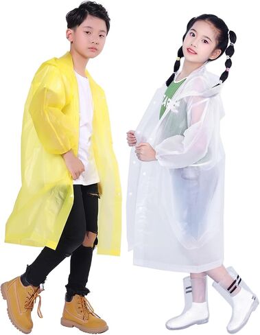 Kids Rain Jacket, 2 Pack Rain Ponchos for Kids with Hood and Sleeves Reusable Raincoats for Boys and Girls in Saudi Arabia