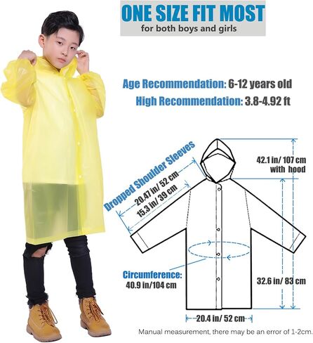 Kids Rain Jacket, 2 Pack Rain Ponchos for Kids with Hood and Sleeves Reusable Raincoats for Boys and Girls in Saudi Arabia