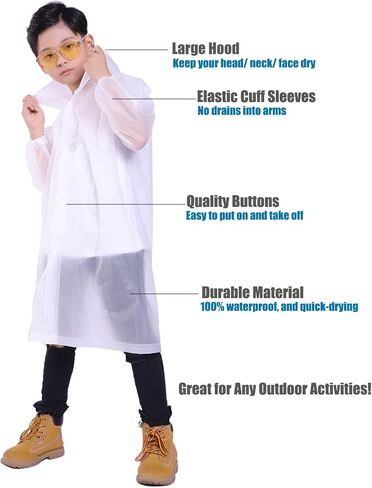 Kids Rain Jacket, 2 Pack Rain Ponchos for Kids with Hood and Sleeves Reusable Raincoats for Boys and Girls in Saudi Arabia