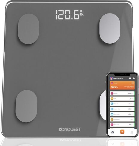 Konquest Premium Smart Digital Bathroom Scale, Wireless Bluetooth, BMI, Body Weight, Body Fat, Body Composition Analyzer with Smartphone App (400 lbs) - Black in Saudi Arabia