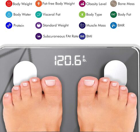 Konquest Premium Smart Digital Bathroom Scale, Wireless Bluetooth, BMI, Body Weight, Body Fat, Body Composition Analyzer with Smartphone App (400 lbs) - Black in Saudi Arabia