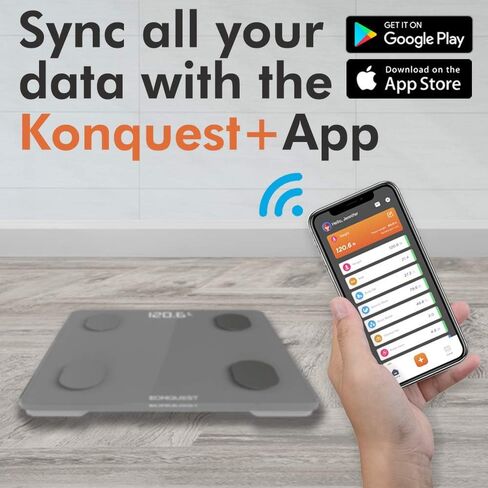 Konquest Premium Smart Digital Bathroom Scale, Wireless Bluetooth, BMI, Body Weight, Body Fat, Body Composition Analyzer with Smartphone App (400 lbs) - Black in Saudi Arabia