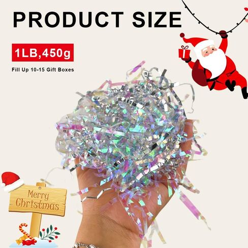 Christmas 300g/10.6oz Christmas Crinkle Cut Paper Shred, Xmas Red Green Gold Raffia Paper Confetti Shred Filler for Gift Baskets Box Filler Christmas Party Supply in Kuwait