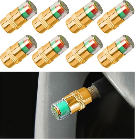 4 PCS Tire Pressure Monitor Valve Stem Caps, 2.4Bar 36PSI Car Tire Pressure Monitor Sensor Indicator with 3-Color Eye Alert, Universal Valve Stem Caps for Cars (Silver) in Kuwait